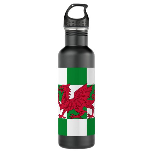 Red Celtic Dragon Flag Chequered Mystical Creature Stainless Steel Water Bottle