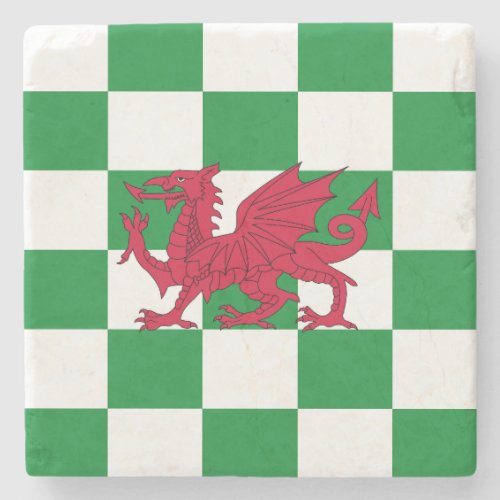 Red Celtic Dragon Flag Chequered Mystical Creature Stone Coaster