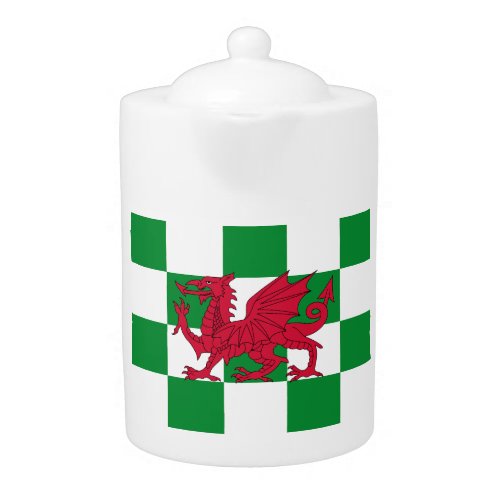 Red Celtic Dragon Flag Chequered Mystical Creature Teapot