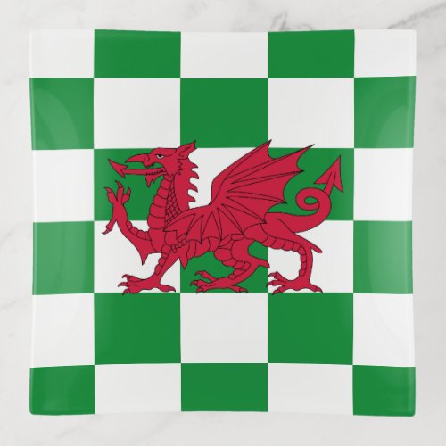 Red Celtic Dragon Flag Chequered Mystical Creature Trinket Tray