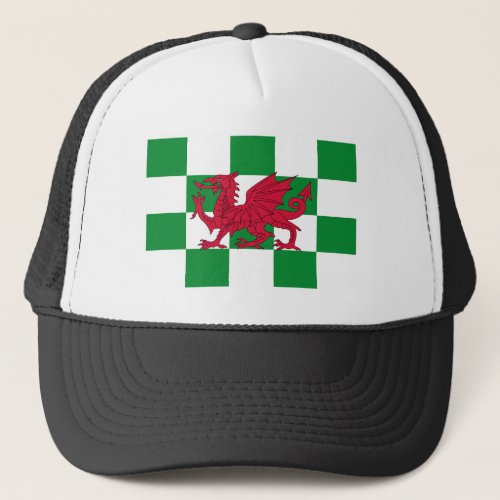 Red Celtic Dragon Flag Chequered Mystical Creature Trucker Hat