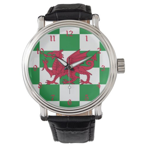 Red Celtic Dragon Flag Chequered Mystical Creature Watch