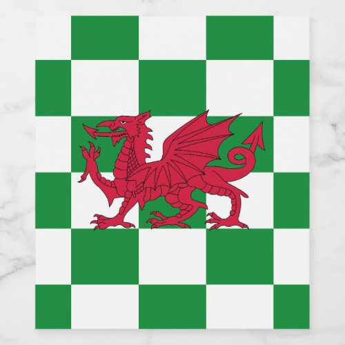 Red Celtic Dragon Flag Chequered Mystical Creature Wine Label