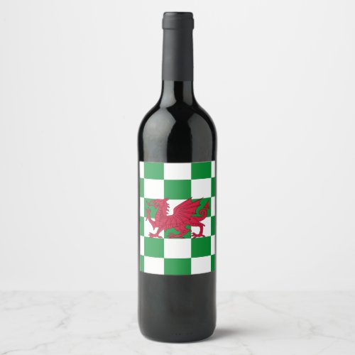 Red Celtic Dragon Flag Chequered Mystical Creature Wine Label