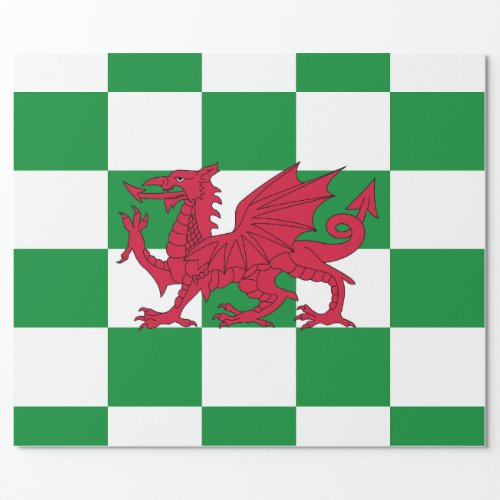 Red Celtic Dragon Flag Chequered Mystical Creature Wrapping Paper