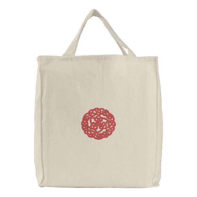 Red Celtic Irish Knotwork Design 2 Pattern Embroidered Tote Bag (Front)