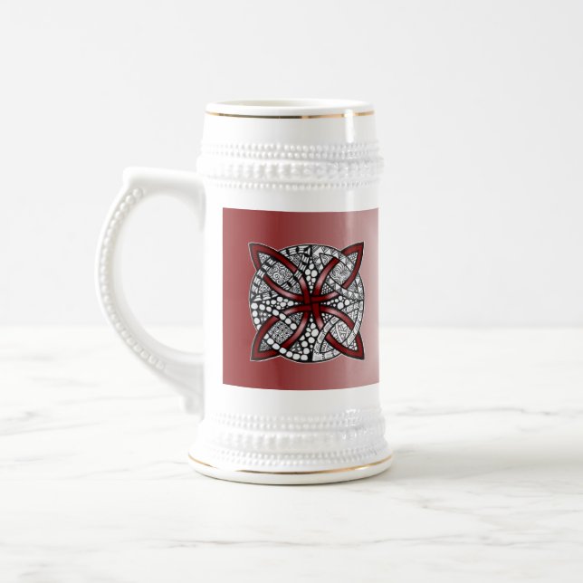 Red Celtic Knot Art Original Beer Stein (Left)