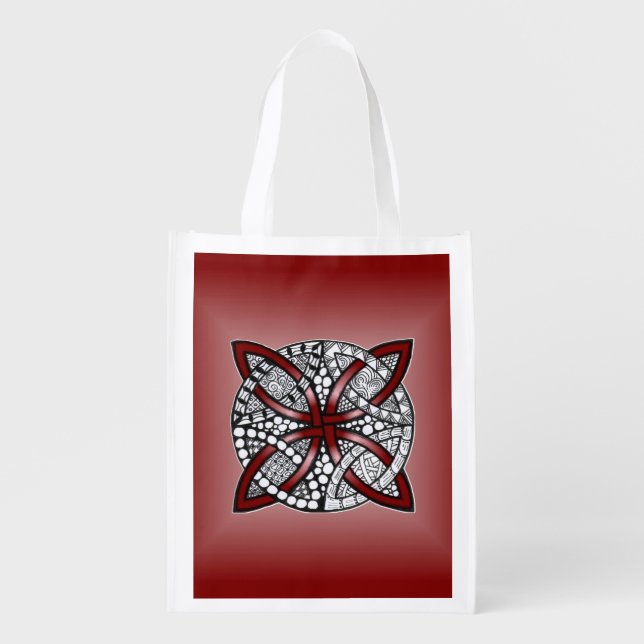 Red Celtic Knot Original Artwork Grocery Bag (Front)