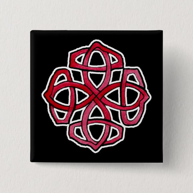 Red Celtic Knotwork Circle Pinback Button (Front)