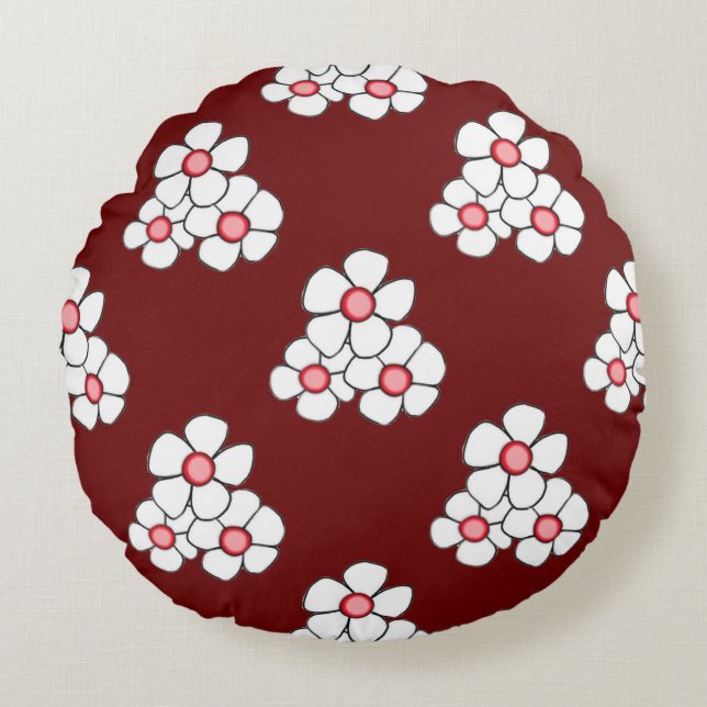 Red Centered Daisy Round Pillow (Front)