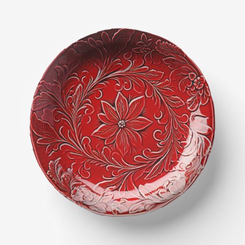 Red Ceramic Look Christmas Poinsettia  Paper Bowls