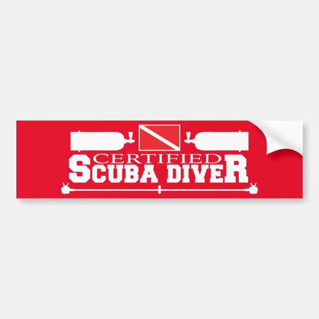 Red Certified Scuba Diver Bumper Sticker (Front)