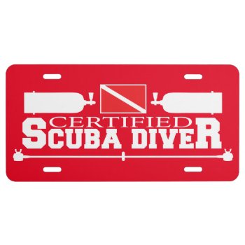 Red Certified Scuba Diver License Plate by RelevantTees at Zazzle