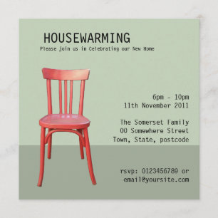 Red Chair green Housewarming Invitation