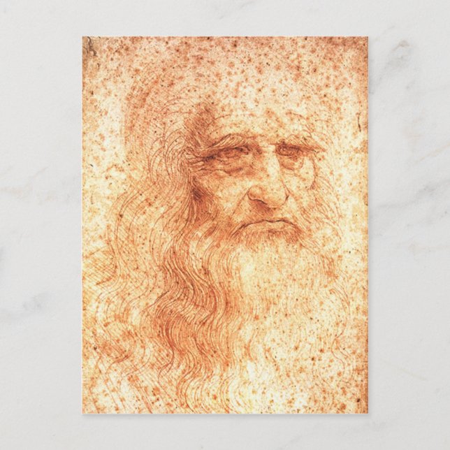 Red Chalk Leonardo da Vinci self-portrait postcard (Front)
