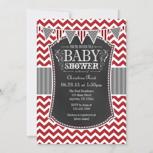 Red Chalkboard Chevron Baby Shower Invite