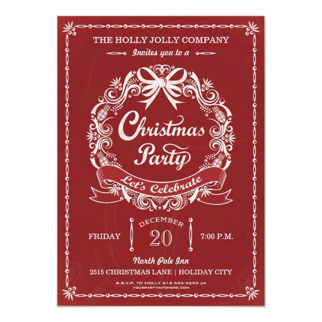 Red Chalkboard Christmas Party Wreath Invitation