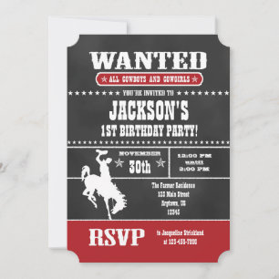 Red Chalkboard Cowboy Birthday Invitation
