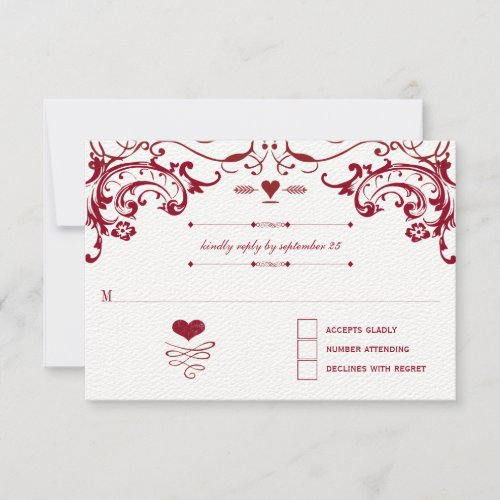 Red Chalkboard Cute Heart Initials Typography RSVP