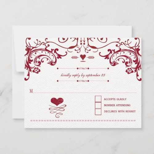 Red Chalkboard Cute Heart Initials Typography RSVP