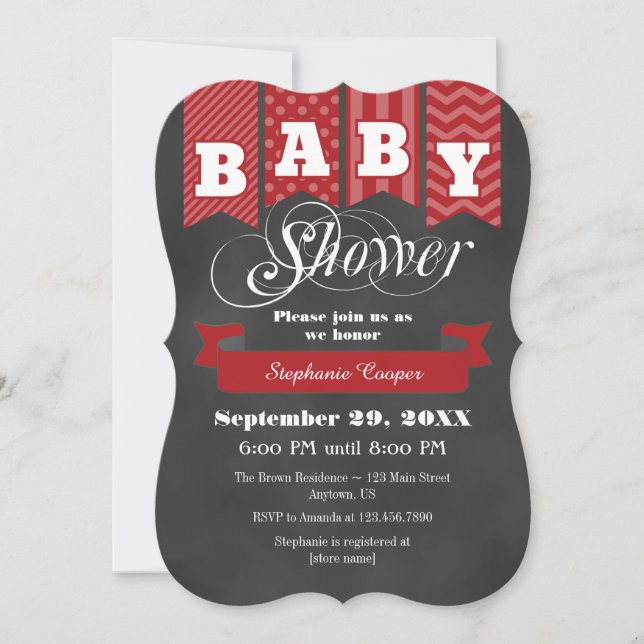 Red Chalkboard Flag Baby Shower Invite (Front)