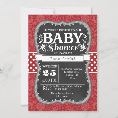 Red Chalkboard Floral Baby Shower Invite