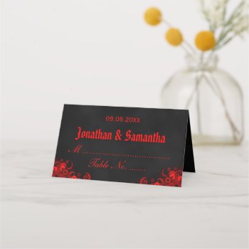 Red Chalkboard Goth Hibiscus Floral Folded Table Place Card by sunnymars at Zazzle