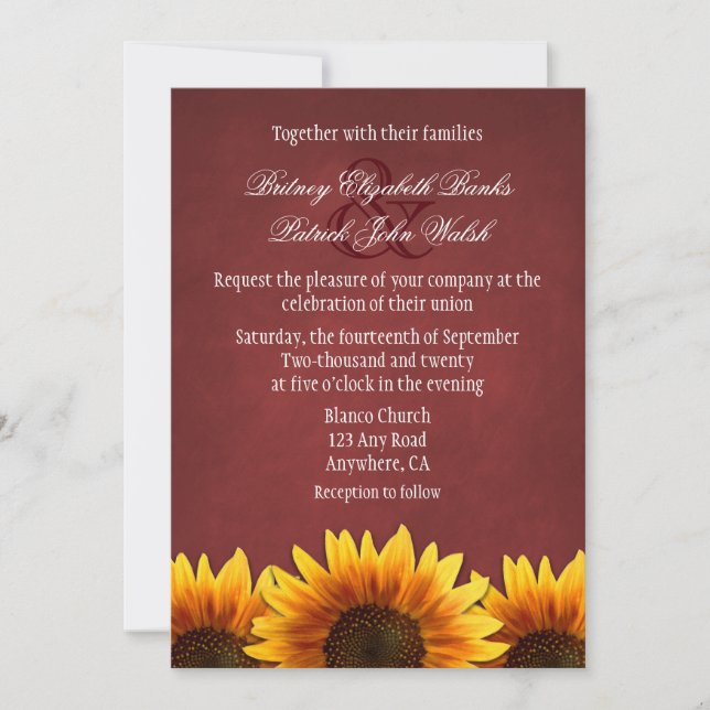 Red Chalkboard Sunflower Wedding Invitations (Front)