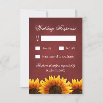 Red Chalkboard Sunflower Wedding Rsvp Cards by natureprints at Zazzle