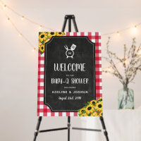 Red Chalkboard Sunflowers Baby-Q Shower Welcome