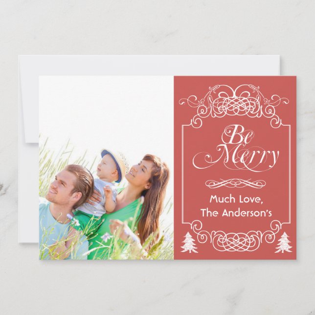 Red Chalkboard Typography Merry Christmas Photo Holiday Card (Front)