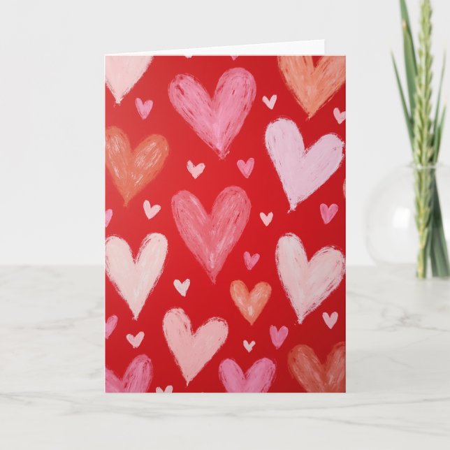 Red Chalky Hearts Valentines Day Card (Front)