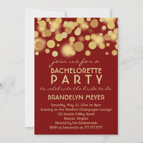 Red Champagne Bubbles Bachelorette Party Invites