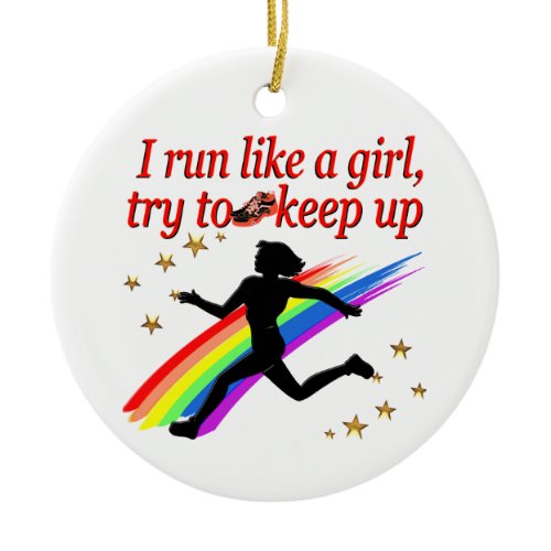 RED CHAMPION GIRL TRACK AND FIELD DESIGN CERAMIC ORNAMENT