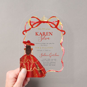 Red Charro Quinceanera Acrylic Invitation