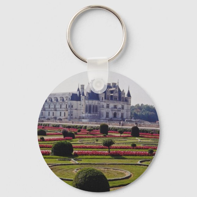 Red Chateau de Chenonceaux, France flowers Keychain (Front)