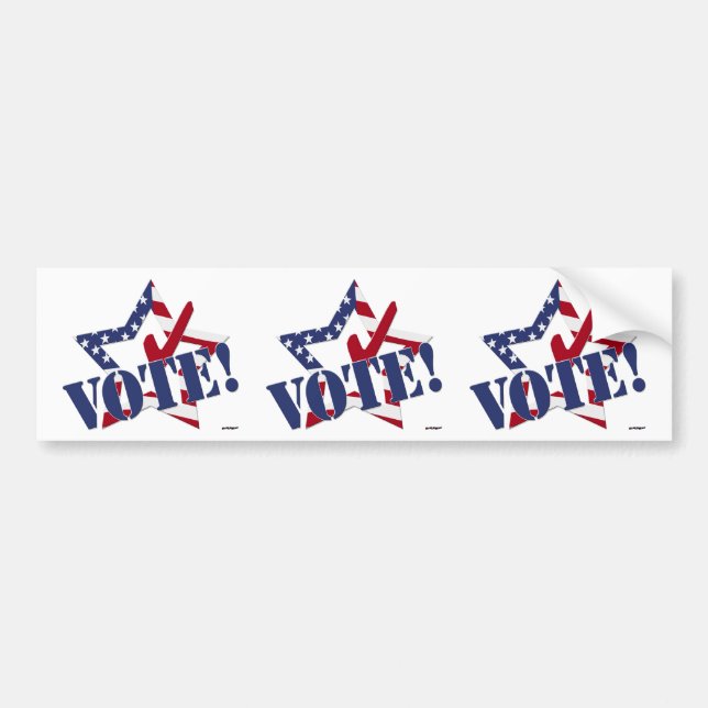 Red Check Blue VOTE with US Flag Star Bumper Sticker (Front)