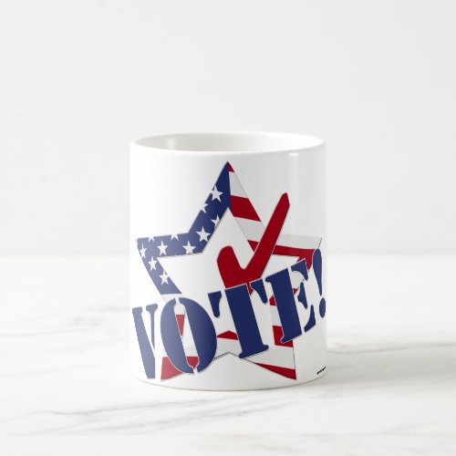 Red Check Blue VOTE with US Flag Star Coffee Mug