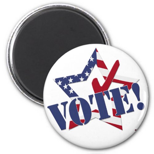 Red Check Blue VOTE with US Flag Star Magnet