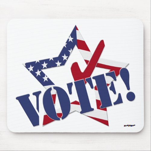 Red Check Blue VOTE with US Flag Star Mouse Pad