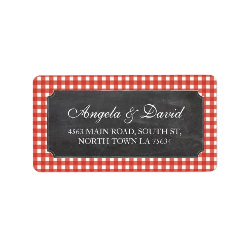 Red Check Chalk Rustic Wedding Address Label