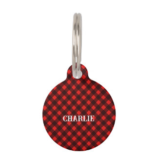 Red Check Dog Pet ID Tag