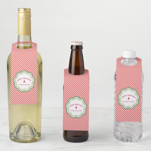 Red Check Gingham Merry Christmas Personalized Bottle Hanger Tag
