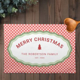 Red Check Gingham Merry Christmas Personalized Cloth Placemat