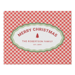 Red Check Gingham Merry Christmas Personalized Faux Canvas Print
