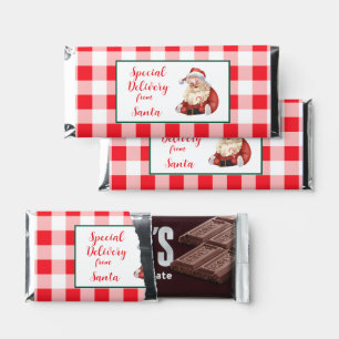 Red Check Gingham Special Delivery Santa Hershey Bar Favors