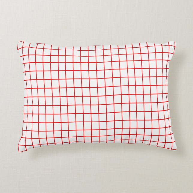 Red Check Gingham Stripe Plaid Pattern Thin Line Accent Pillow (Front)