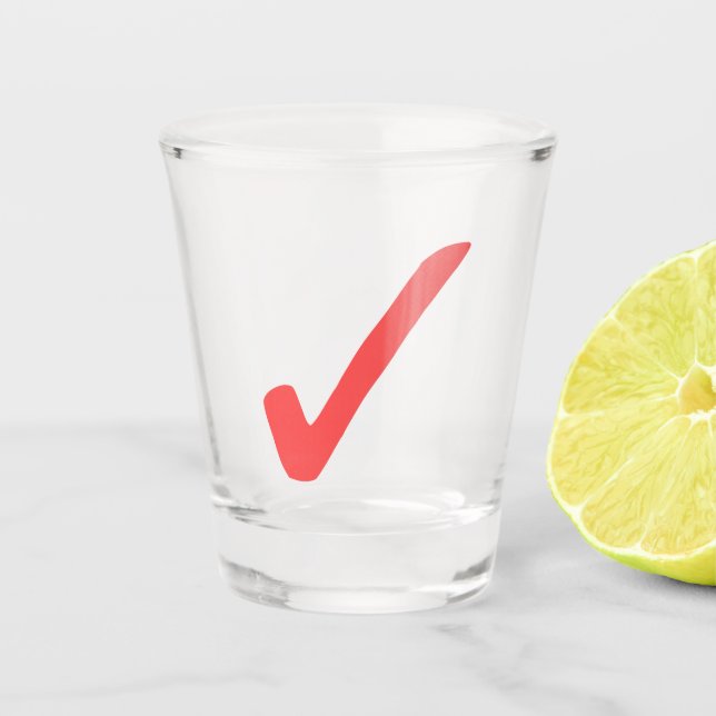 Red Check Mark Shot Glass – Bold & Graphic (Front)