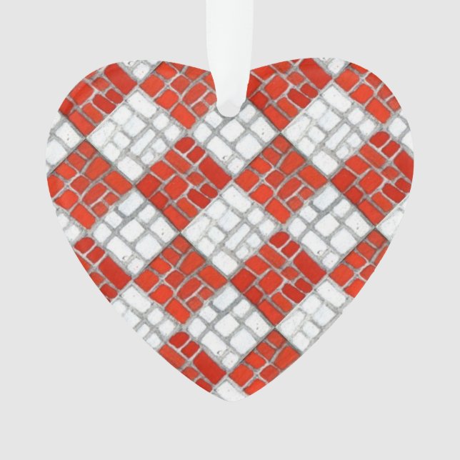 RED CHECK MOSAIC Acrylic Heart Ornament (Front)