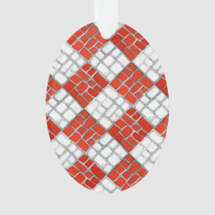 RED CHECK MOSAIC Acrylic Oval Ornament